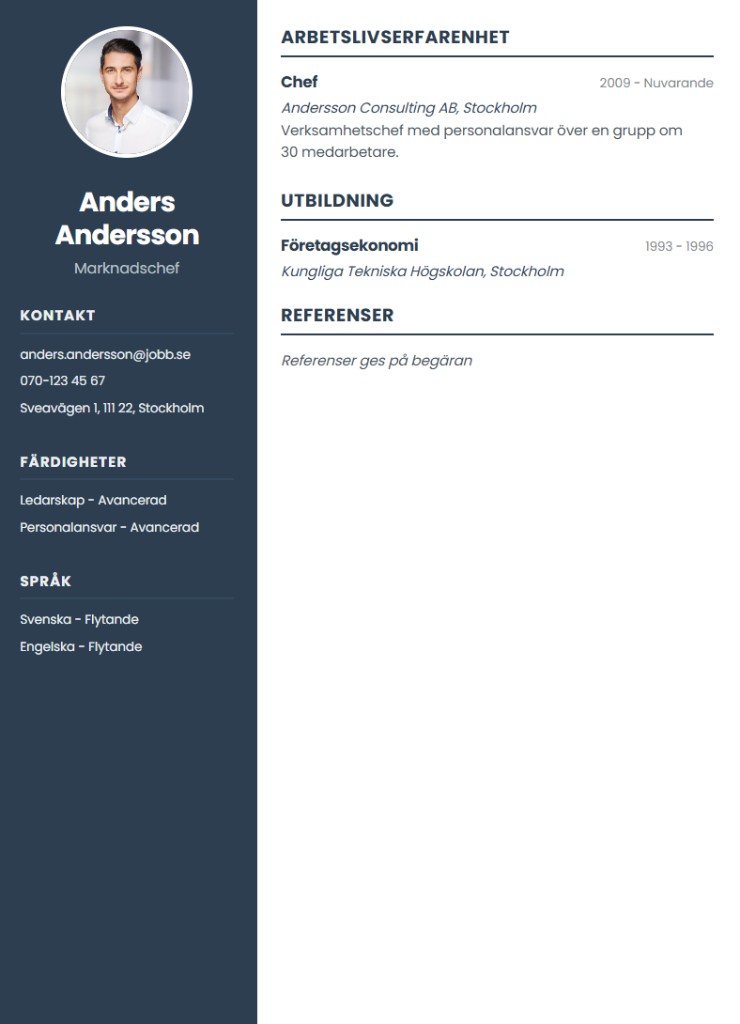Modern CV-mall med sidopanel